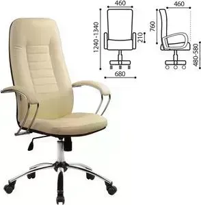 Кресло офисное Metta Метта BK-2CH кожа, хром, бежевое, ш/к 82253