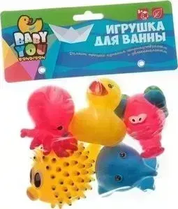 Игровой набор BONDIBON для купания МОРСКОЙ ЁЖ, ДЕЛЬФИН, УТКА, ОСЬМИНОГ и КРАБ (ВВ1401)
