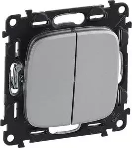 Выключатель Legrand двухклавишный Valena Allure 10A 250V алюминий 752905