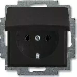 Розетка ABB Basic55 Schuko с/з 16A 250V с крышкой безвинтовой зажим chateau - черный