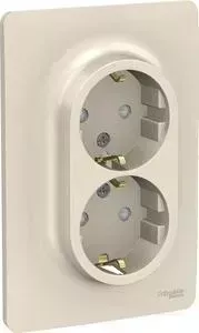 Розетка двойная с защитными шторками и заземлением Schneider Electric UNICA NEW винтовой зажим бежевый (NU206744)