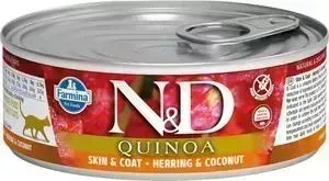 Консервы Farmina N&D Adult Cat GF Quinoa Herring & Coconut беззерновой с сельдью, киноа и кокосом для здоровья кожи и блеска шерсти 80г: характеристик