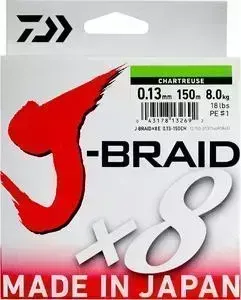 Леска рыболовная DAIWA плетеная J-Braid X8 300м 0,20мм флуор-желтая