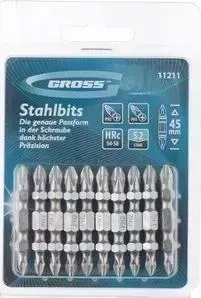 Набор бит GROSS Ph2-Ph1x45 мм сталь S2 10шт. (11211)