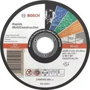 Диск отрезной BOSCH 125х22.2х1.6мм Rapido Multi Construction (2.608.602.383)