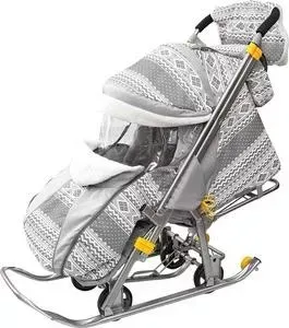 Санки GALAXY коляска SNOW LUXE Финляндия серая на больших мягких колесах+сумка+муфта