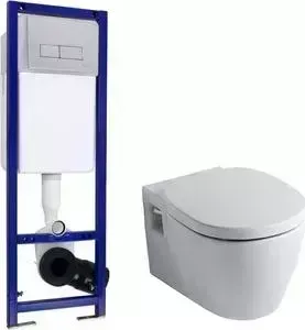 Унитаз подвесной Ideal Standard Set с инсталляцией, сиденьем-микролифт и клавишей смыва (W880101)