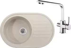 Мойка кухонная и смеситель KAISER и смеситель Granit KGM-7750 Sand Beige песочный мрамор (KGM-7750-SB, 40144)