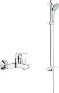 Смеситель для ванны Grohe BauFlow с душевым гарнитуром, хром (23601000, 27267001)