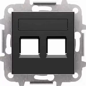 Лицевая панель ABB Sky розетки 2xRJ12/RJ45 со шторками полем для надписи чёрный бархат