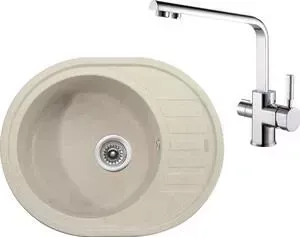 Мойка кухонная и смеситель KAISER и смеситель Granit KGMO-6250 Sand Beige песочный мрамор (KGMO-6250-SB, 40144)