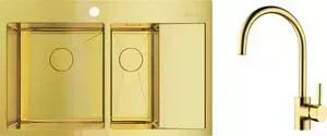 Мойка кухонная и смеситель OMOIKIRI и смеситель Akisame 78-2-LG-L светлое золото (4973087, 4994291)
