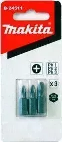 Набор бит MAKITA PH1/PH2/PH3 х25мм 3шт (B-24511)