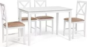 Обеденная группа TetChair Хадсон (стол + 4 стула)/ Hudson Dining Set дерево гевея/ мдф pure white (белый 2-1) ткань коричнево-золотая (1505)
