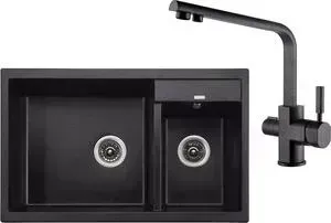 Мойка кухонная и смеситель KAISER и смеситель Granit KG2M-8050 Black Pearl черный мрамор (KG2M-8050-BP, 40144-2)