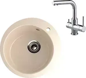 Мойка кухонная и смеситель EcoStone и смеситель ES-013 Lemark Comfort бежевая (ES-13-328, LM3061C)