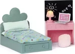 Набор мебели Lundby для домика Комната подростка: кровать + компьютерный стол, (LB_60202900)