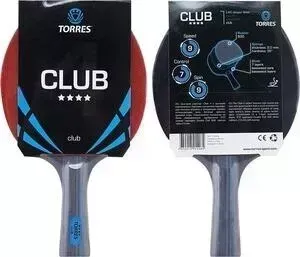 Ракетка для настольного тенниса TORRES Club 4*, арт. TT0008, тренировок, накладка 2,0 мм, конич. ручка