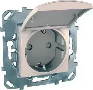 Розетка с защитными шторками и заземлением Schneider Electric СП Unica с защитной крышкой бежевый (MGU5.037.25TAZD)