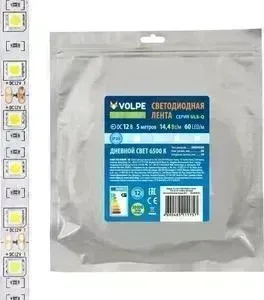 Лента VOLPE Светодиодная (UL-00004352) 14,4W/m 60LED/m 5050SMD холодный белый 5M ULS-Q221 5050-60LED/m-10mm-IP20-DC12V-14,4W/m-5M-6500K