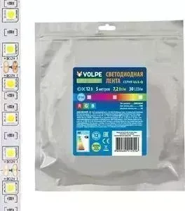 Лента VOLPE Светодиодная (UL-00004541) 7,2W/m 30LED/m 5050SMD RGB 5M ULS-Q210 5050-30LED/m-10mm-IP20-DC12V-7,2W/m-5M-RGB