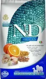 Сухой корм Farmina ND Adult Dog Meduim Maxi Ocean CodfishOrange с треской, спельтой, овсом и апельсином для собак средних и крупных пород 2,5кг: харак