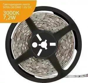 Лента GAUSS светодиодная влагозащищенная 7,2W/m 30LED/m 5050SMD теплый белый 5M 356000107