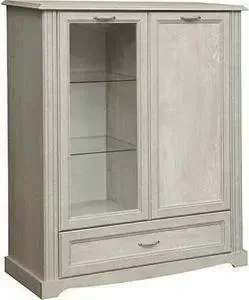 Шкаф комбинированный Олимп 32.08-01 сохо бетон пайн белый / Masa Decor бетон пайн белый / профиль бетон пайн белый патина / ДВПО белый / стекло: харак
