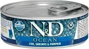 Консервы Farmina ND Kitten Ocean Cod, Shrimp Pumpkin c треской, креветками и тыквой для котят 80г