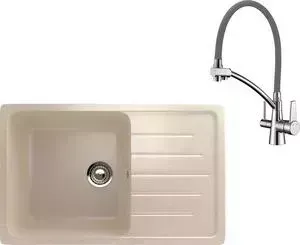 Мойка кухонная и смеситель EcoStone и смеситель ES-019 Lemark Comfort бежевая (ES-19-328, LM3071C-Gray)