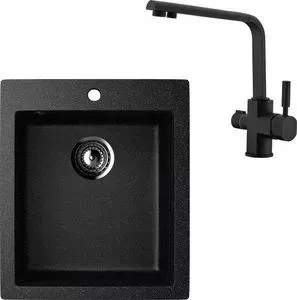 Мойка кухонная и смеситель EcoStone и смеситель ES-014 Kaiser Decor черная (ES-14-308, 40144-9)