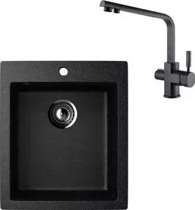 Мойка кухонная и смеситель EcoStone и смеситель ES-014 Kaiser Decor черная (ES-14-308, 40144-2)