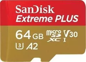 Карта памяти SANDISK Extreme Plus microSDXC 64GB + SD Adapter Rescue Pro Deluxe 170MB/s A2 C10 V30 UHS-I U3 (SDSQXBZ-064G-GN6MA)