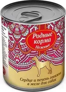 Корм Родные Корма Консервы Родные а Нежные сердце и печень говяжьи в желе для собак 240г