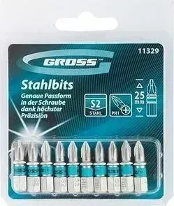 Набор бит GROSS PH1x25 сталь S2 10шт (11329)