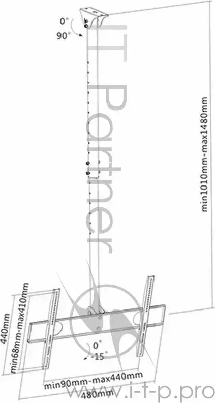 Кронштейн для телевизора Arm Media LCD-1500 черный 26"-65" макс.50кг потолочный наклон