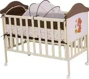 Кроватка детская BABYHIT Sleepy compact Коричневый с бежевым, с медвежонком на торце SLEEPY COMPACT COFFEE