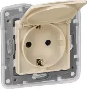 Розетка Legrand 2 K+З Etika 16A 250V с/з со шторками крышкой безвинтовой зажим немецкий стандарт слоновая кость 672332