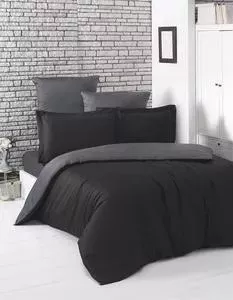 Комплект постельного белья Karna Евро, сатин, двухстороннее Loft черный-темно-серый (2984/CHAR008)