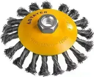 Корщетка STAYER коническая Professional жгутированная 0,5 мм 115 мм хМ14 (35135-115)