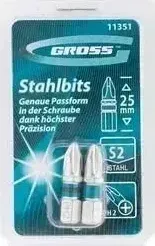 Биты GROSS PH2 х25мм сталь S2 2шт (11351)