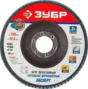 Круг шлифовальный ЗУБР Профи лепестковый торцевой P60, 125х22,2 мм (36596-125-60)