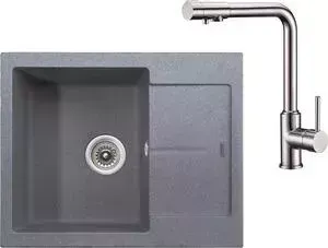 Мойка кухонная и смеситель KAISER и смеситель Granit KGMK-6250 Grey серая (KGMK-6250-G, 13044)