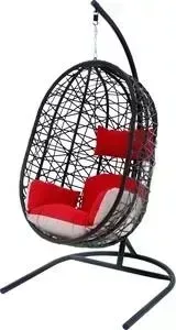 кресло Мебиус Подвесное Кокон XL стойка черная/основание черное/корзина темно-коричневаяподушка красно-бежевая D52-MT003