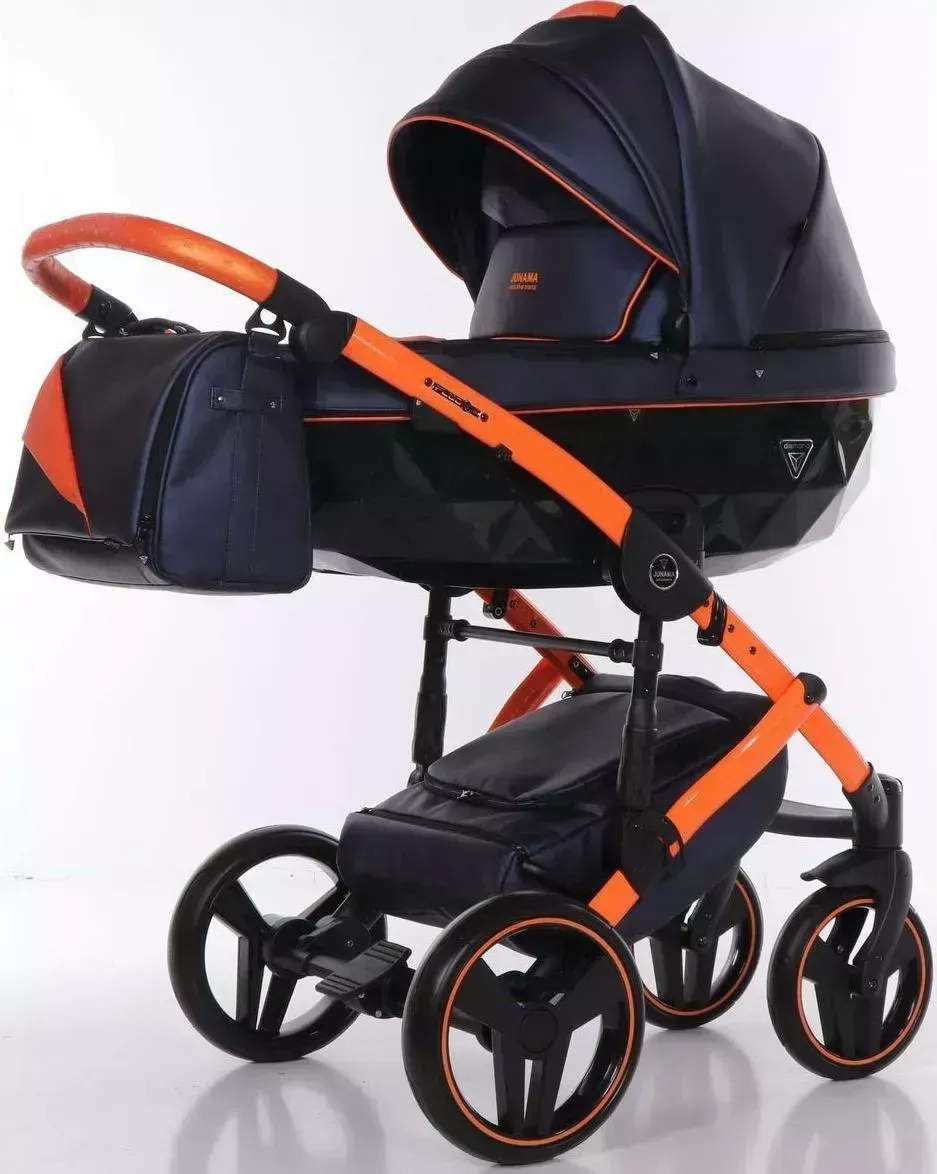 Коляска  Junama FLUO LINE II JDFN-03 (кожа синяя/короб черный/рама оранжевая)