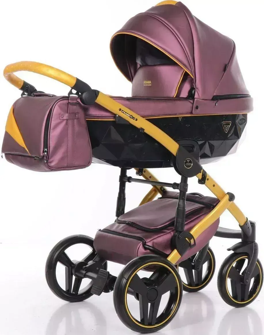 Коляска  Junama FLUO LINE II JDFN-07 (кожа бордовая/короб черный/рама желтая)