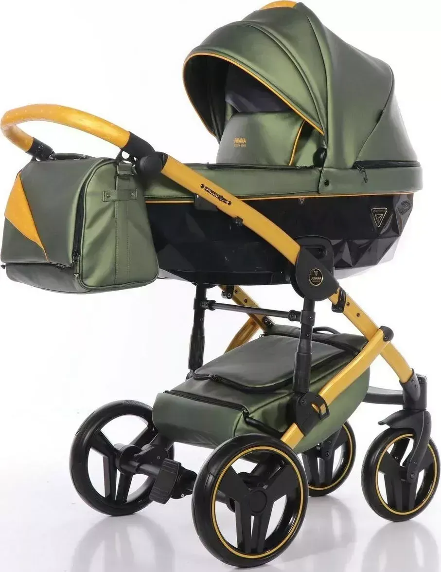 Коляска  Junama FLUO LINE II JDFN-06 (кожа зеленая/короб черный/рама желтая)