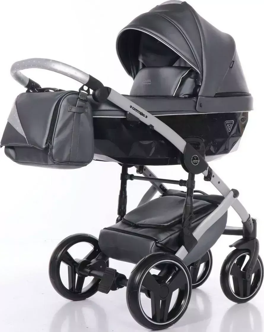 Коляска  Junama FLUO LINE II JDFN-01 (кожа серая/короб черный/рама белая)