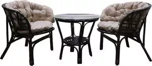 Набор мебели МЕБЕЛЬТОРГ Багамы Премиум мини (2 кресла+стол) каркас коньячный, подушки бежевые BTS01/1-MT002