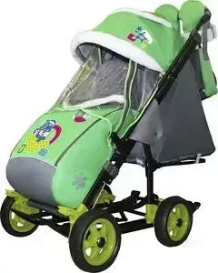 Санки-коляска GALAXY SNOW City-3-1 Зайка синий на зелёном на больших колёсах+сумка+варежки